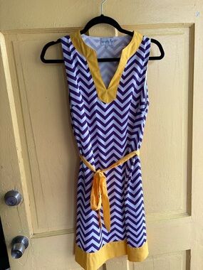 Mud Pie Purple Chevron Sleeveless Dress Yellow Trim